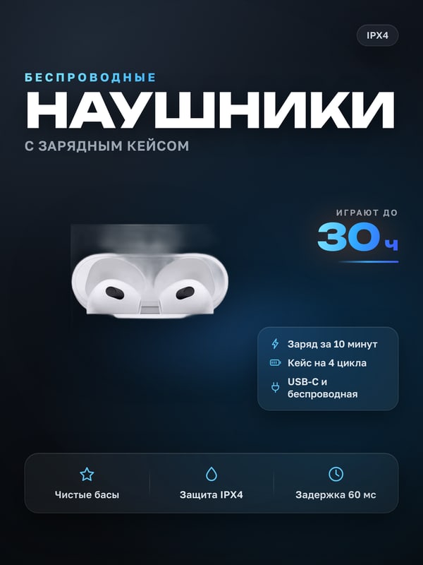 Готовая карточка Беспроводные наушники